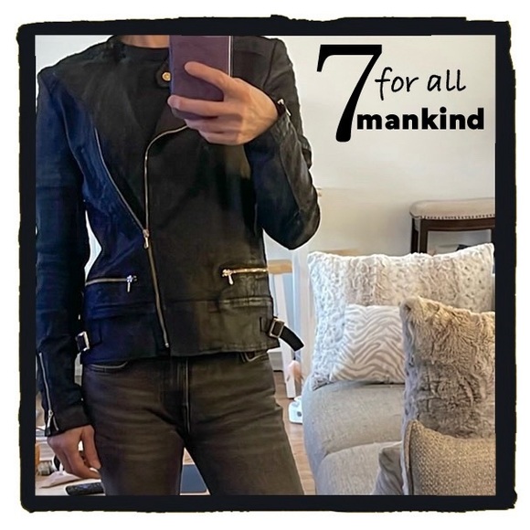 💕Very Sharp Looking 7 For All Mankind Black Wax Coated Moto Jacket💕 - Picture 3 of 13
